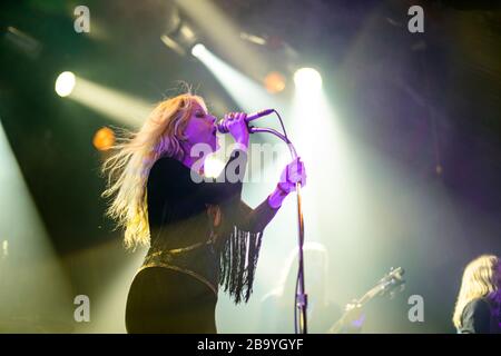 Bergen, Norway. 24th, August, 2019. The international heavy metal band Lucifer performs a live concert at USF Verftet during the Norwegian heavy metal festival Beyond the Gates 2019 in Bergen. Here vocalist Johanna Sadonis is seen live on stage. (Photo credit: Gonzales Photo - Jarle H. Moe). Stock Photo