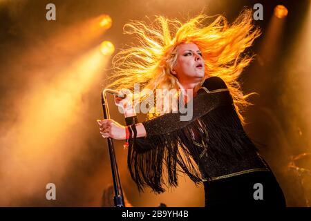 Bergen, Norway. 24th, August, 2019. The international heavy metal band Lucifer performs a live concert at USF Verftet during the Norwegian heavy metal festival Beyond the Gates 2019 in Bergen. Here vocalist Johanna Sadonis is seen live on stage. (Photo credit: Gonzales Photo - Jarle H. Moe). Stock Photo