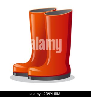 illustration of the rubber red high boots on the white background Stock Vector