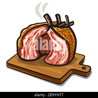 illustration of the grilled lamb mutton ribs on the wood board Stock Vector