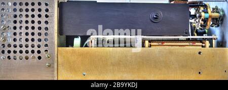 High frequency power amplifier with vacuum tubes close up view Stock Photo