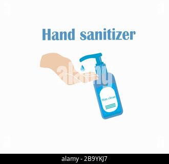 Hand antiseptic flat vector icon. Plastic bottle with sanitizer dispenser - hand hygiene Stock Vector