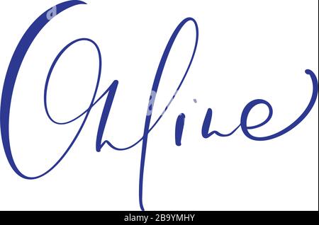 Concept illustration of internet using. Online vector calligraphy word logo. This represents concept of online website networks, businesses, education Stock Vector