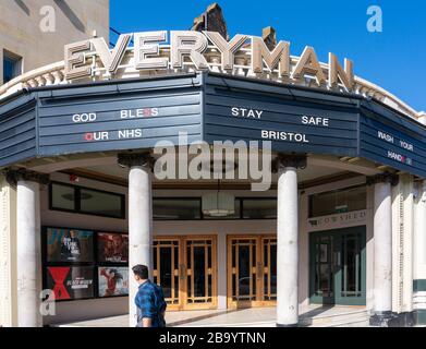Everyman cinema in Clifton Bristol UK with messages of support and encouragement after closing during the coronavirus Covid 19 pandemic of 2020 Stock Photo