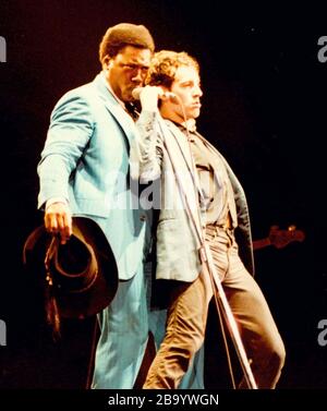 Bruce Springsteen ,Clarence Clemons E street band,singing Fire. Philly Spectrum 12/8/80 Great concert , very sad night, photo Michael Brito Stock Photo