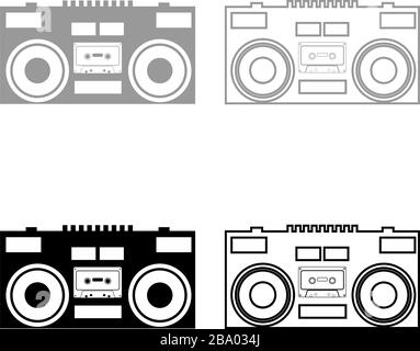 Cassette recorder Mobile stereo music icon outline set black grey color vector illustration flat style simple image Stock Vector