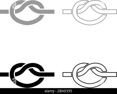 Knot Rope tied Node Join concept Noose icon outline set black grey color vector illustration flat style simple image Stock Vector