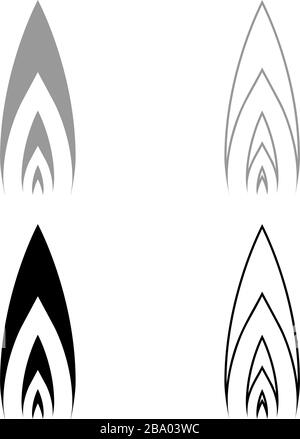 Flame icon outline set black grey color vector illustration flat style simple image Stock Vector