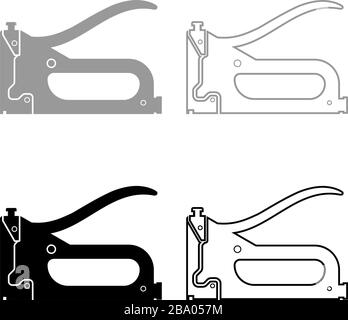 Construction stapler Working tools Gun for building icon outline set black grey color vector illustration flat style simple image Stock Vector