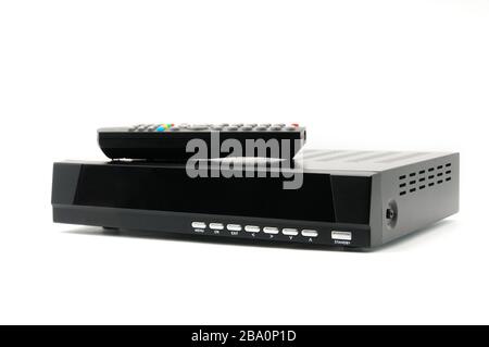 television tuner with remote control isolated on white background Stock ...