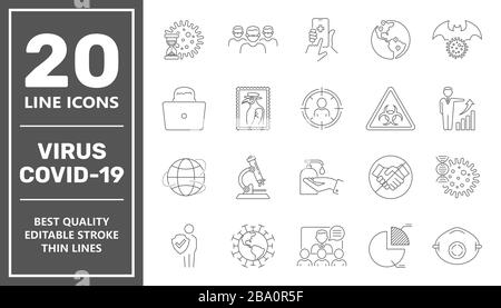 Set of Coronavirus Protection Related Vector Line Icons. Covid-19 icons set. EPS 10 Stock Vector