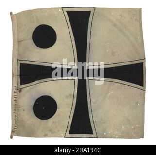 'Unknown; English: Command flag, Rear Admiral, Imperial Germany (1869-1918) Command flag, Rear Admiral, Imperial Germany, 1869-1918 pattern. It was reputedly removed from the battlecruiser 'Hindenburg' 1915 after her scuttling at Scapa Flow, 21 June 1919. The 'Hindenburg' sank slowly on an even keel, and her upperworks remained above the water. In 1930 she was re-floated and towed away for scrap. The flag is likely to be that of the German Commander of the interned fleet, Rear-Admiral Ludwig von Reuter (1869-1943). It was he who ordered that its ships should be sunk rather than be handed over
