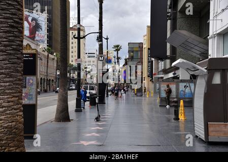 HOLLYWOOD, CA/USA - MARCH 16, 2020: The Hollywood Walk of Fame is deserted during coronavirus quarantine Stock Photo