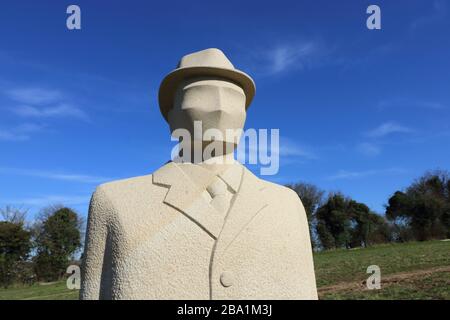 Carved Stone Soldier Sculptures at Langley Vale First World War Centenary Wood Surrey by sculptor Patrick Walls Stock Photo