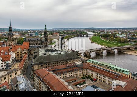 View over the roofs of Dresden on the Elbe Stock Photo