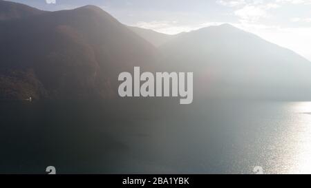 Landscape of Lake Lugano near Gandria Stock Photo