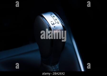 automatic transmission lever, manual transmission in a new car Stock Photo