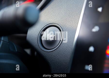 Detail on the start button in a car Stock Photo