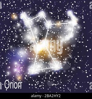 Orion Constellation with Beautiful Bright Stars on the Background of Cosmic Sky Vector Illustration. EPS10 Stock Vector