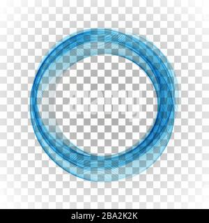 Blue circle frame. Abstract flow of transparent vector waves in the shape of a circle. Stock Vector