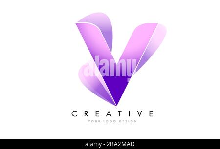 Letter V Logo with Satin texture and Fluid Look Vector Design. Stock Vector