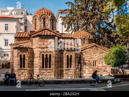 Athens / Greece - March 15 2020: The Church of Panagia Kapnikarea . It is one of the oldest orthodox churches in Athens, located in the center of the Stock Photo