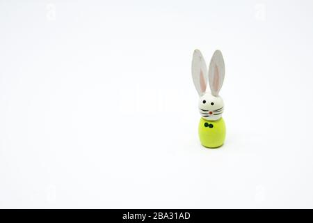Cute little wooden figurines of an Easter bunnies Stock Photo