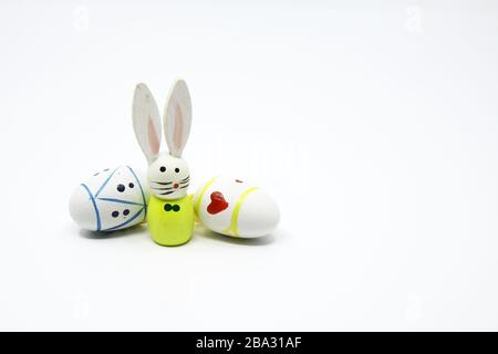 Cute little wooden figurines of an Easter bunnies Stock Photo