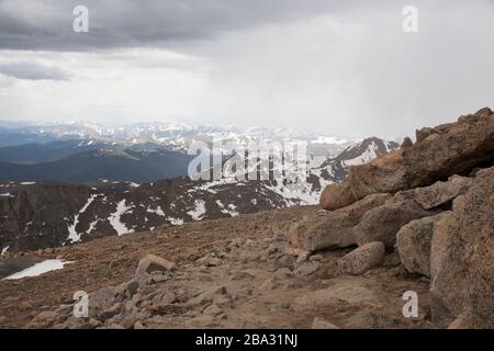 The storm is coming in on top of Mount Evans, Colorado Stock Photo