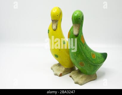 Decorative ceramic figurines of gooses Stock Photo