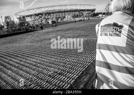 Shrouds of the Somme, The Olympic Park.  Created by artist Rob Heard Stock Photo