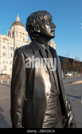 John Lennon statue at Pier Head in Liverpool Stock Photo