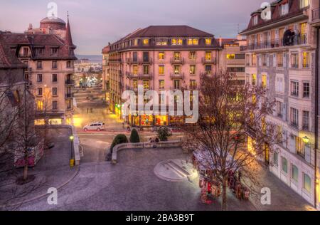 Park and old buildings, Geneva, Switzerland - HDR Stock Photo