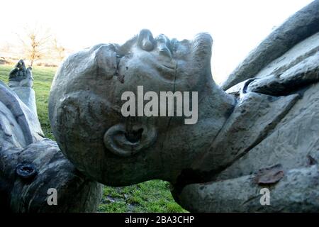 Statues of Lenin and Petru Groza, abandoned after the Romanian anticommunist Revolution of 1989 Stock Photo