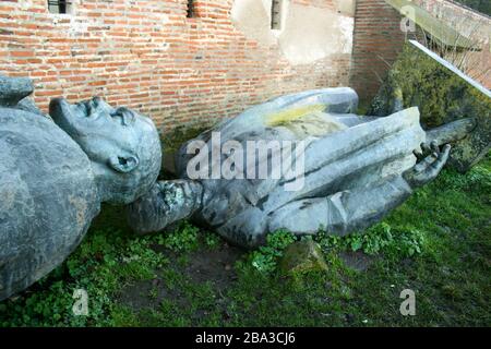 Statues of Lenin and Petru Groza, abandoned after the Romanian anticommunist Revolution of 1989 Stock Photo