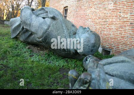 Statues of Lenin and Petru Groza, abandoned after the Romanian anticommunist Revolution of 1989 Stock Photo