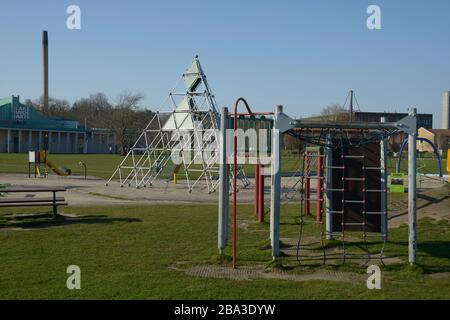 Deserted playground due to Corona Virus outbreak. Highfield's, Park, Nottingham. Stock Photo