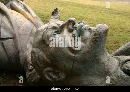 Statues of Lenin and Petru Groza, abandoned after the Romanian anticommunist Revolution of 1989 Stock Photo