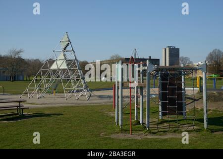 Deserted playground due to Corona Virus outbreak. Highfield's, Park, Nottingham. Stock Photo