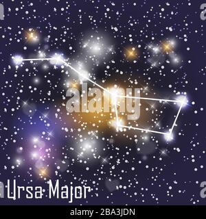 Ursa Major Constellation with Beautiful Bright Stars on the Background of Cosmic Sky Vector Illustration. EPS10 Stock Vector