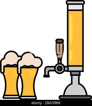 Isolated beer tap and beer glasses Stock Vector