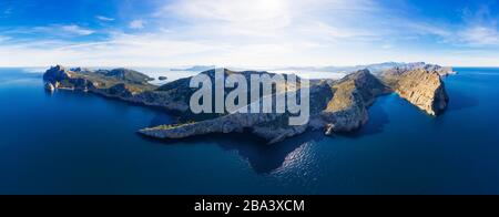 Panorama, Formentor peninsula, near Pollenca, drone picture, Majorca, Balearic Islands, Spain Stock Photo