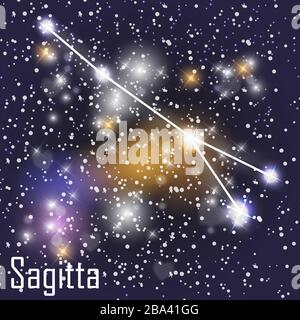 Sagitta Constellation with Beautiful Bright Stars on the Background of Cosmic Sky Vector Illustration. EPS10 Stock Vector