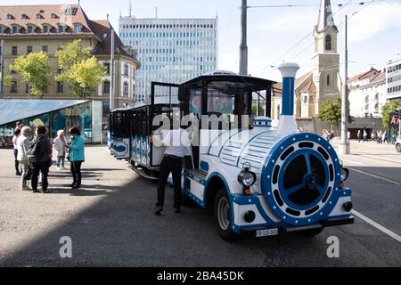 Trams and buses, Bern, Switzerland, 08/09/2019, Capital city of Switzerland. City trams, Trolly Busses and Bendy Busses, public transport Stock Photo