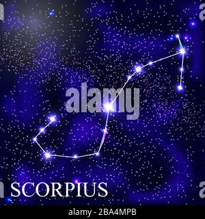 Scorpius Zodiac Sign with Beautiful Bright Stars on the Background of Cosmic Sky Vector Illustration EPS10 Stock Vector