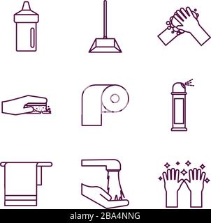 Cleaning service items line style icon set vector design Stock Vector