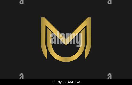 Letter UM, MU monogram and shield sign combination. Line art logo design. Symbolizes reliability, safety, power, security. Stock Vector