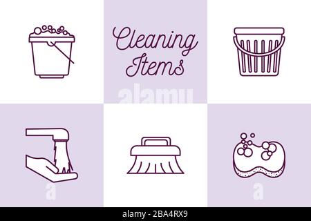 Cleaning service items line style icon set vector design Stock Vector