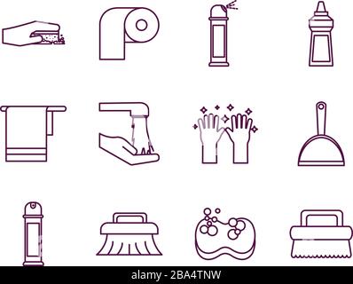 Cleaning service items line style icon set vector design Stock Vector