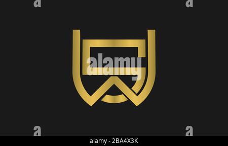 Letter SW, WS monogram and shield sign combination. Line art logo design. Symbolizes reliability, safety, power, security. Stock Vector